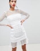 River Island Premium Lace Frill Hem Shift Dress-cream