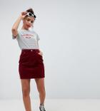 Asos Design Petite Cord Original Skirt In Berry - Red