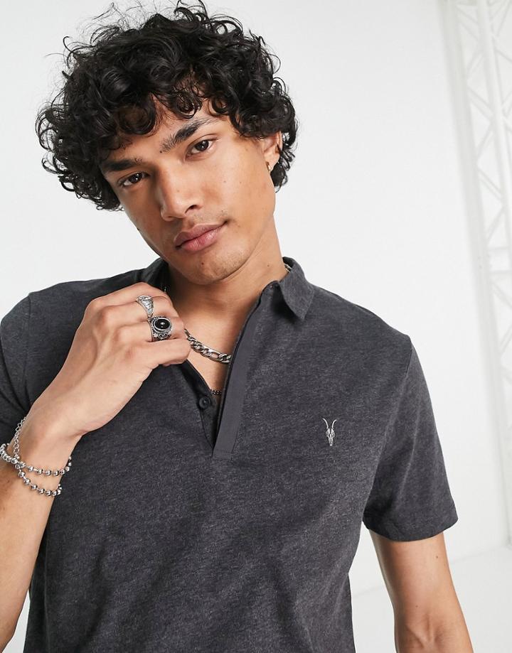 Allsaints Brace Ramskull Logo Polo In Gray