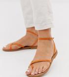 Asos Design Wide Fit Freefall Minimal Toe Loop Flat Sandals In Orange