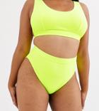 Asos Design Curve Rib Bikini Bottom In Neon Green