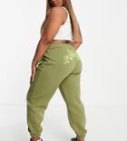 Collusion Plus Oversized Sweatpants With Branded Bum Print In Khaki - Part Of A Set-green
