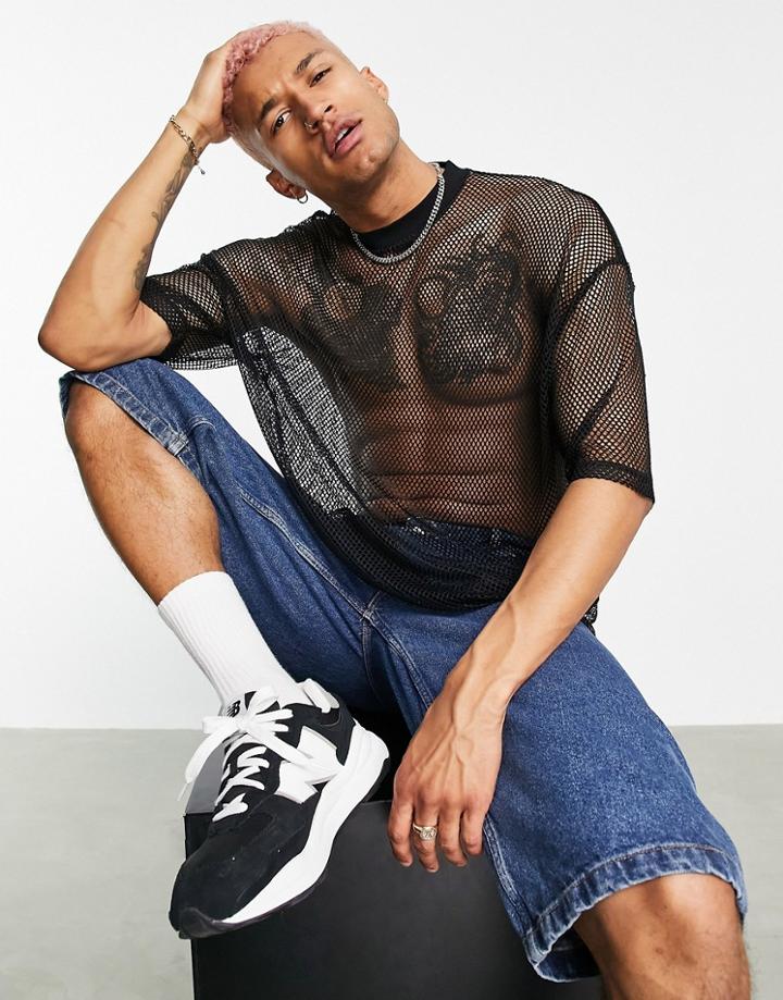 Asos Design Oversized T-shirt In Black Mesh