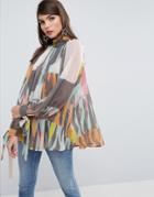 Asos High Neck Floaty Blouse In Abstract Print - Multi