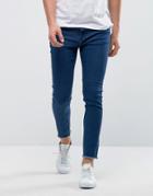 Only & Sons Skinny Medium Blue Jeans With Raw Edge - Blue