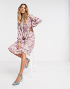 Closet London High Neck Puff Sleeve Midi Dress In Ivory Floral-multi
