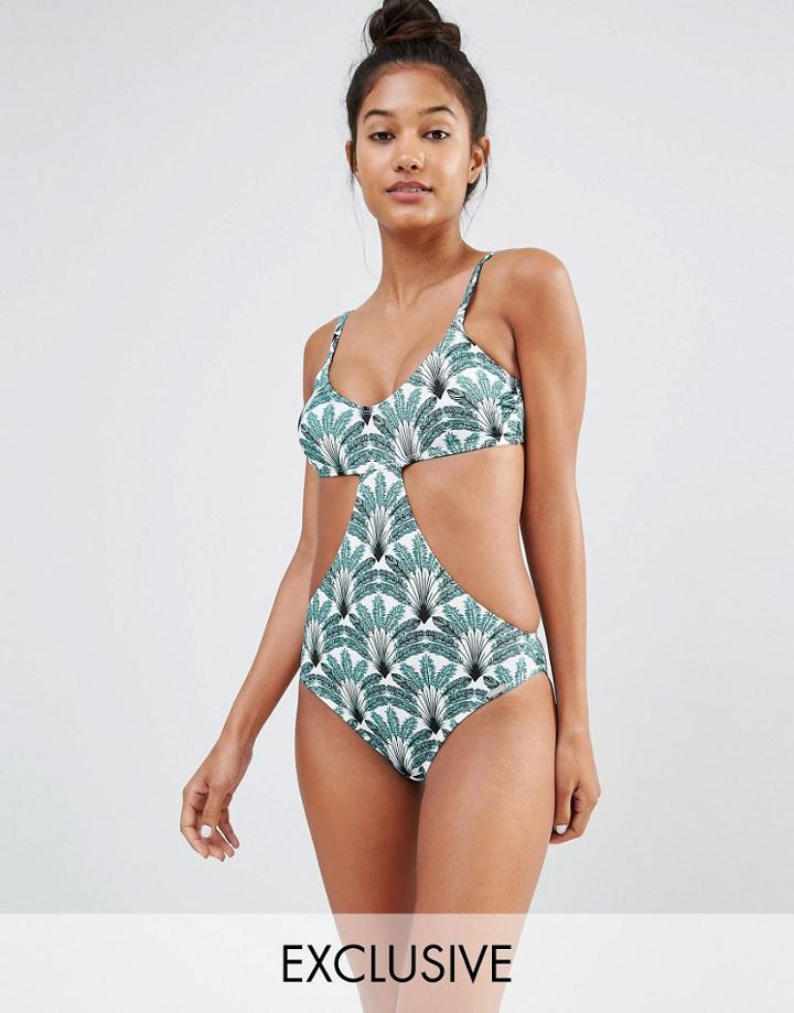 Free Society Friends Of A Feather Printed Cut Out Swimsuit - Multi