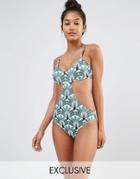 Free Society Friends Of A Feather Printed Cut Out Swimsuit - Multi