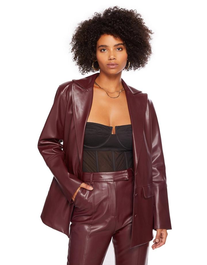 Steele Vegan Friendly Leather Oversized Blazer In Brown