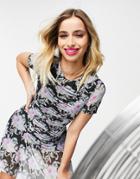 Topshop Floral Ruched Mesh Mini Dress In Multi