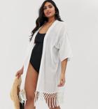 Brave Soul Plus Beach Cover Up With Tassel Trim - White