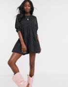 Pull & Bear Tiered Mini Dress In Polka Dot Print-multi