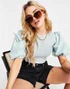 River Island Puff Sleeve Hybrid T-shirt In Green