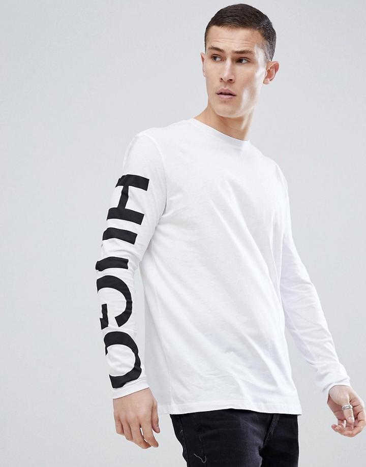 Hugo Exploded Logo Long Sleeve Top In White - White