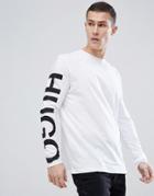 Hugo Exploded Logo Long Sleeve Top In White - White