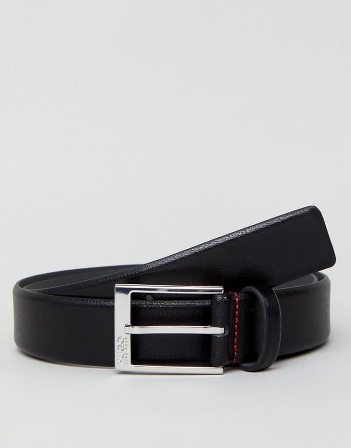 Hugo Logo Keeper Grain Leather Belt In Black - Black