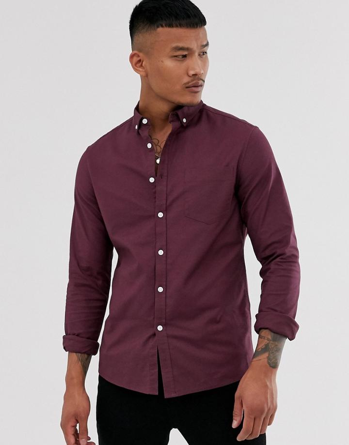 Asos Design Skinny Fit Casual Oxford Shirt In Burgundy-red