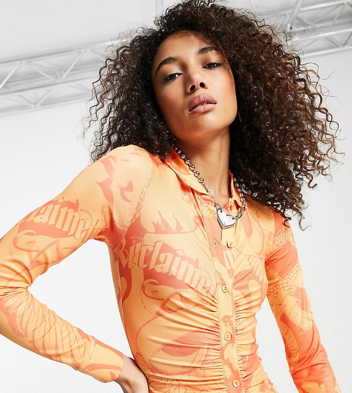 Reclaimed Vintage Inspired Shirt Dress In Poster Print-orange