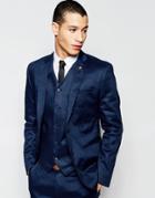 Asos Skinny Suit Jacket In Linen Mix - Navy
