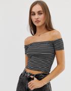 Pull & Bear Off The Shoulder Top In Stripe - Multi