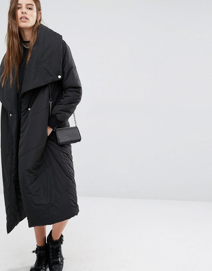 Religion Padded Maxi Trench Coat - Black