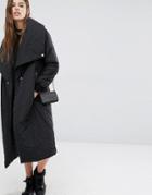 Religion Padded Maxi Trench Coat - Black