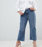 Asos Design Curve Egerton Rigid Cropped Flare Jeans In Vintage Mid Wash - Blue