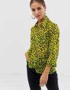 Asos Design Sheer Shirt In Neon Leopard Animal Print - Multi
