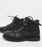 Silver Street Wide Fit Chunky Hiker Lace Up Boots In Black Leather