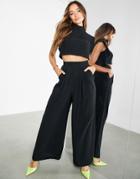 Asos Edition Wide Leg Pants With Stitch Detail In Black