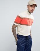 Asos Retro Knitted Track Top With Orange Stripe - Beige