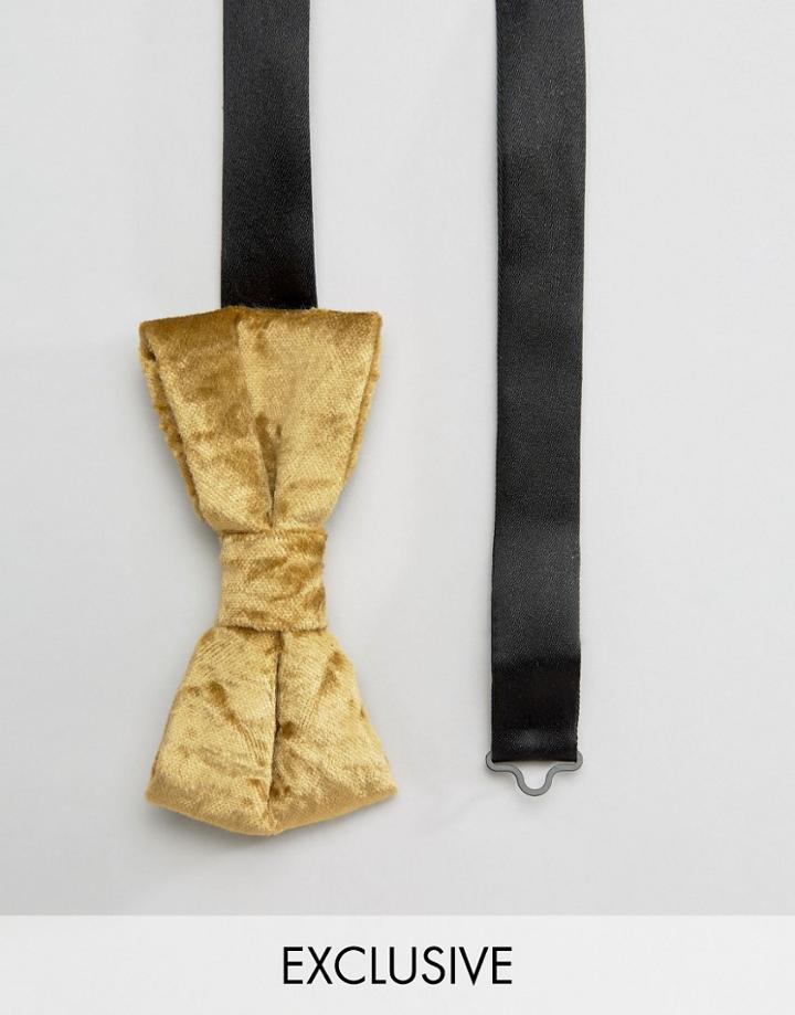 Noose & Monkey Crushed Velvet Bow Tie - Gold
