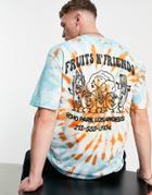 Topman Oversized Tie Dye Tee With Front And Back Fruit And Friends Print In Multi