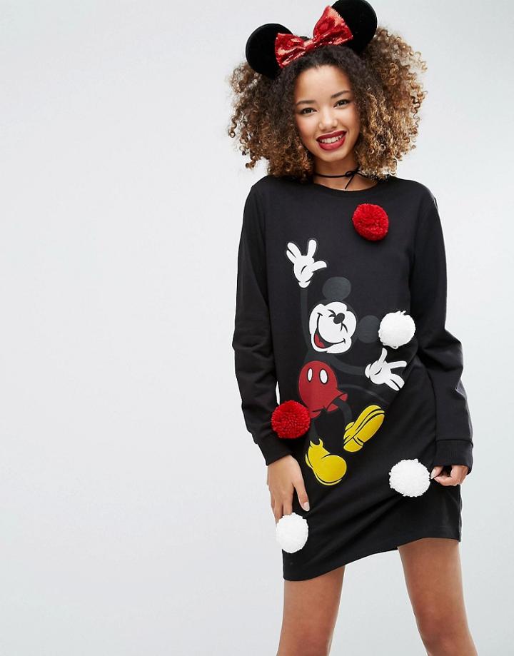 Asos Holidays Dress With Disney Pom Poms - Multi