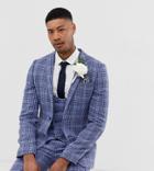 Asos Design Tall Wedding Super Skinny Suit Jacket In Blue Wool Blend Check - Blue