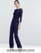 Little Mistress Tall Allover Premium Lace Top Tailored Jumpsuit - Navy