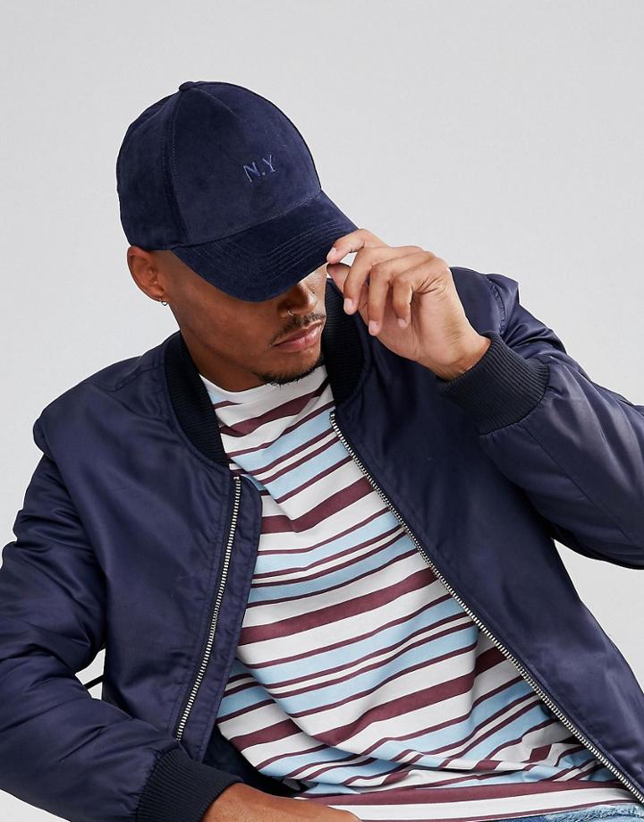 Asos Baseball Cap In Navy Cord With Ny Embroidery - Navy
