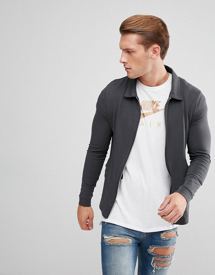 Asos Lightweight Muscle Jersey Harrington Jacket In Washed Black - Black