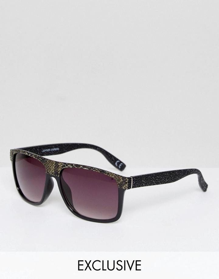 Jeepers Peepers Snake Print Flat Top Visor Sunglasses With Gradient Lens - Black