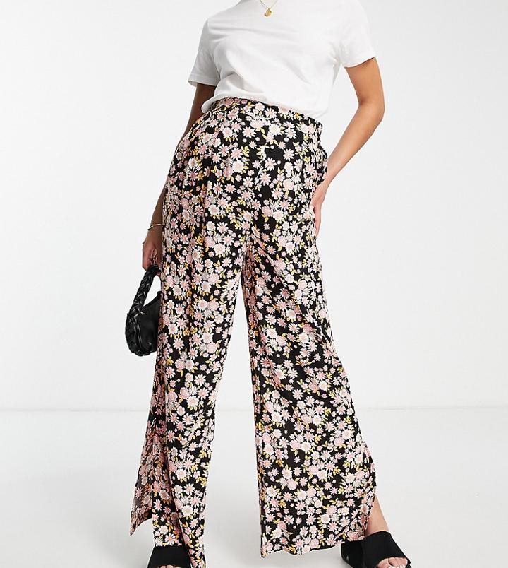 New Look Maternity Split Hem Wide Leg Pants In Black Retro Floral