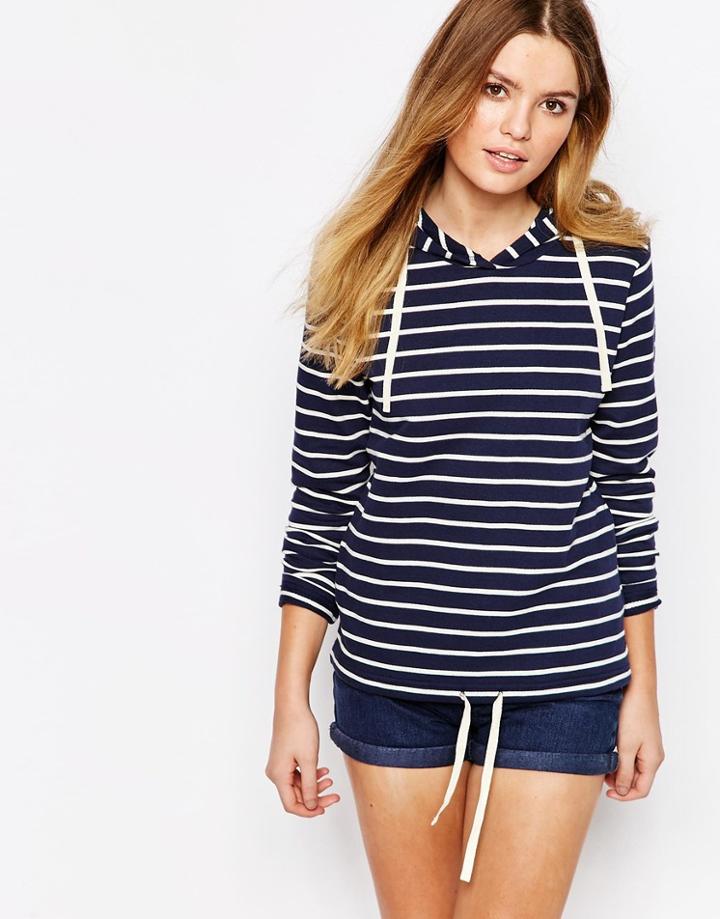 People Tree Fairtrade Cotton Sweat Hoodie Top In Stripe - Navy