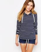 People Tree Fairtrade Cotton Sweat Hoodie Top In Stripe - Navy