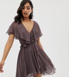Asos Design Mini Dress With Cape Back And Dipped Hem - Purple