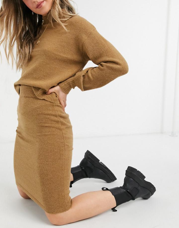 Pieces Soft Touch Coordinating Loungewear Knit Skirt In Brown
