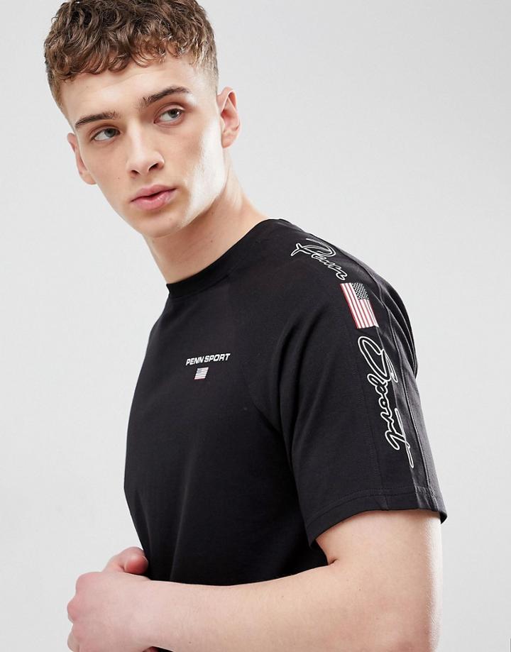 Penn Sport Muscle Logo T-shirt In Black With Taping - Black