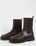 Asos Design Stacked Sole Padded Chelsea Boot In Brown Faux Leather