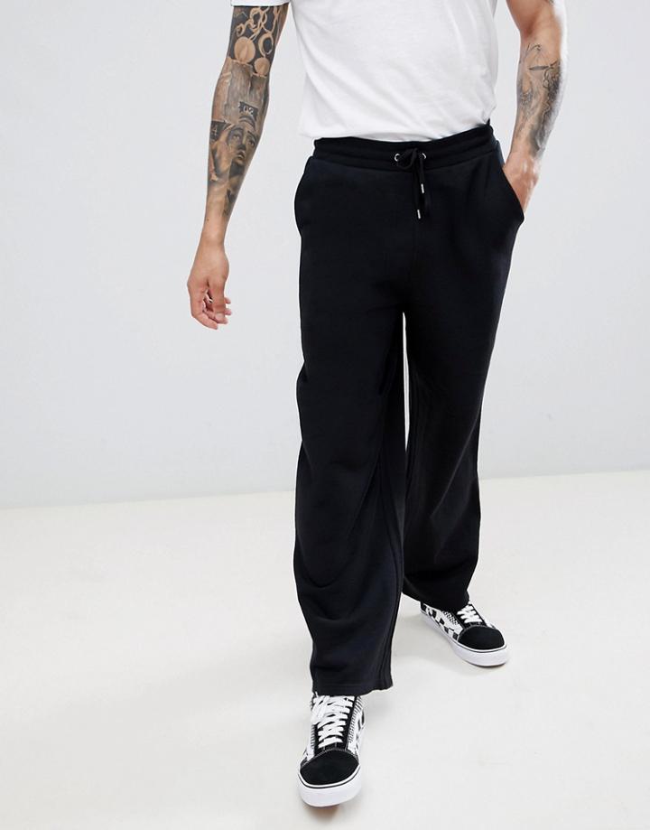 Asos Design Wide Leg Joggers In Black - Black