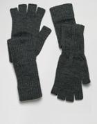 Asos Fingerless Gloves With Long Cuff In Black - Black