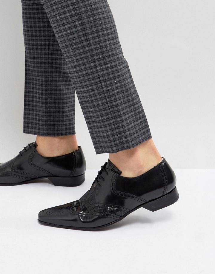 Jeffery West Escobar Brogue Leather Shoes In Black - Black