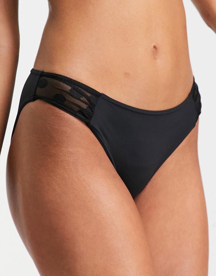 Figleaves Dot Mesh Bikini Bottoms In Black